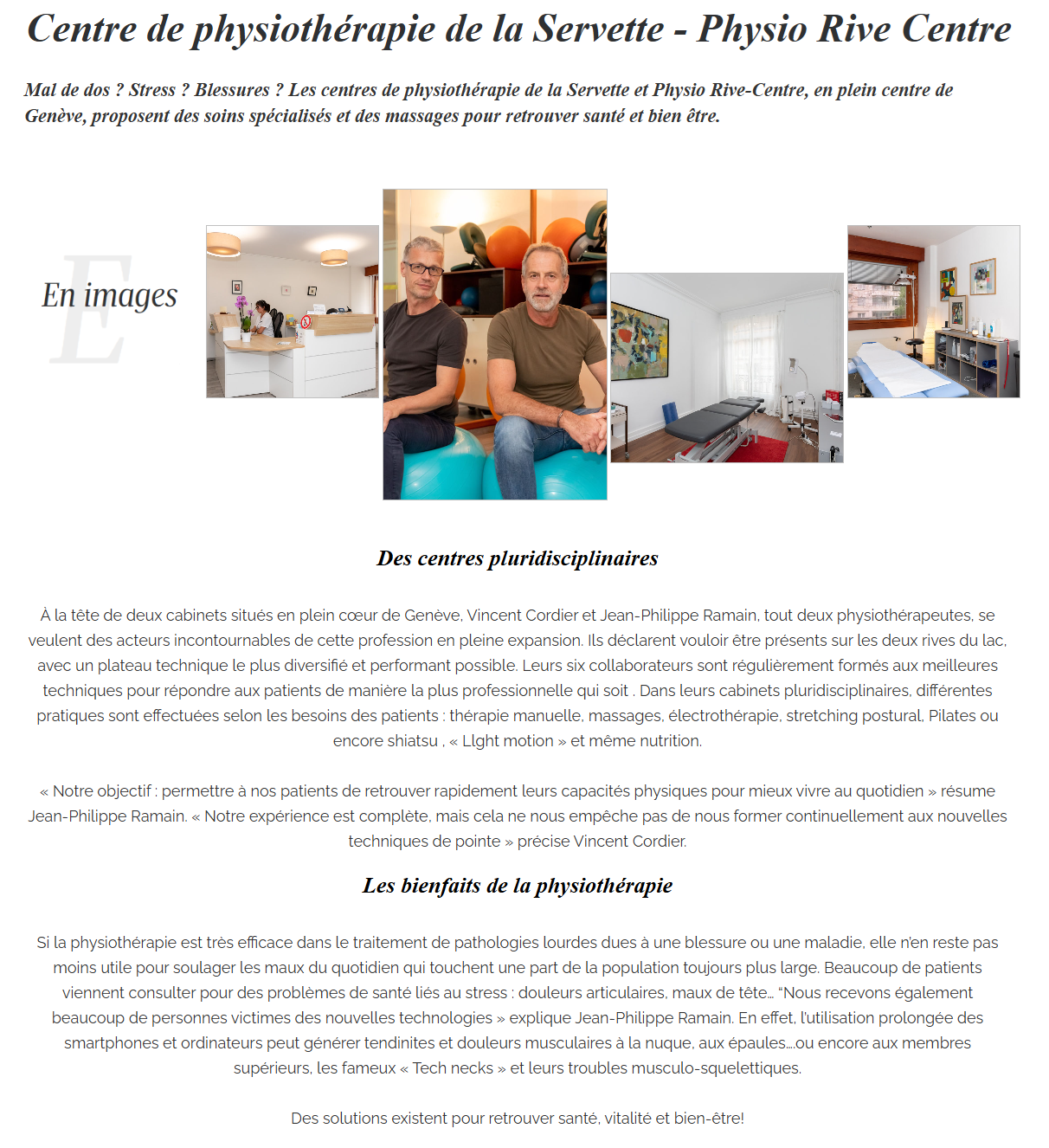 Screenshot of the Madame Figaro article featuring the Servette Physiotherapy Center